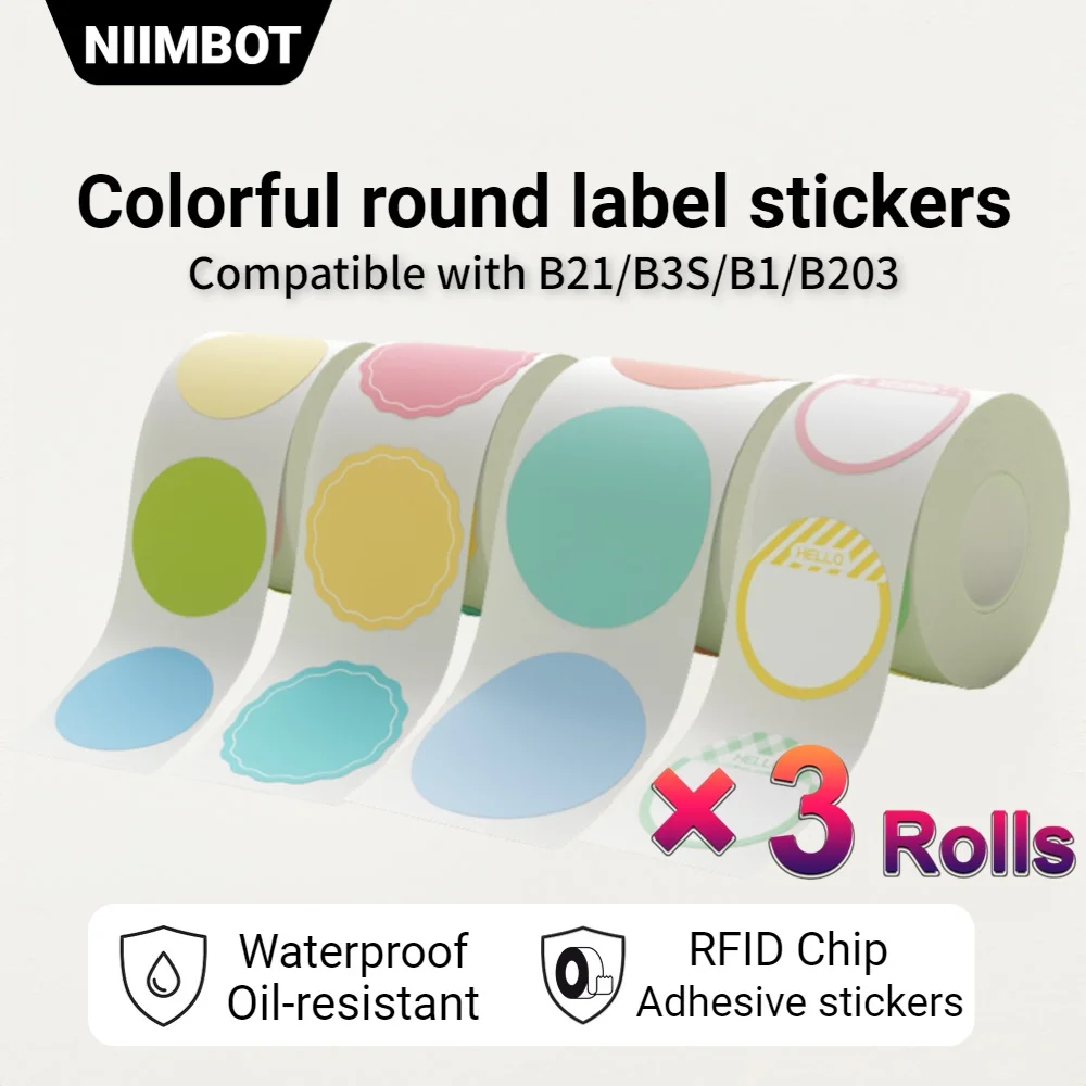 3-rolls-of-niimbot-white-synthetic-sticker-roll-for-portable-label-printer-b1-b21-b3s-model-round-circle-sticker-rolls-to-print