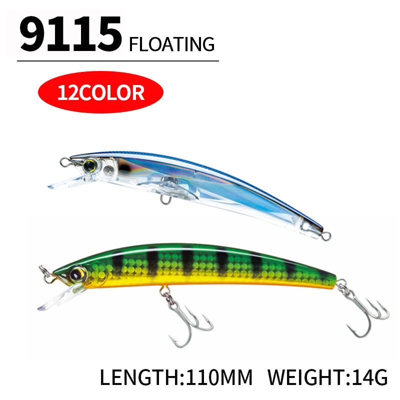 

40pcs Minnow Set 110mm 14g Floating Minnow Wobbler Fishing 3D Big Minnow Seawater Bass Trout Isca Pesca Fishing Bait 9115