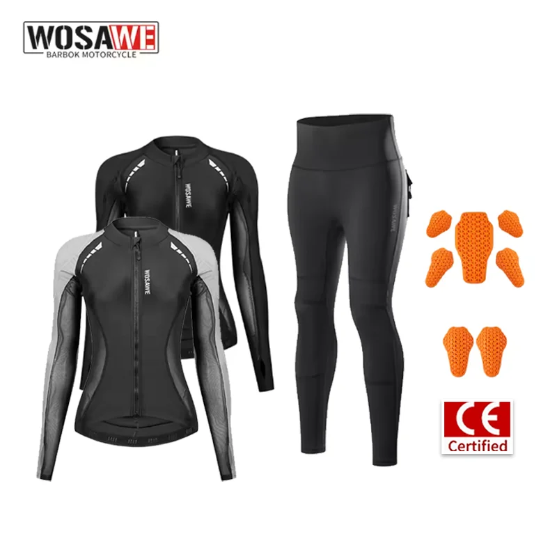 Conjunto de Chaqueta y Pantalones de Protección para Motocicleta WOSAWE para Mujer, Armadura Suave CE, Equipo de Protección Completo para Motocross y Turismo de Verano