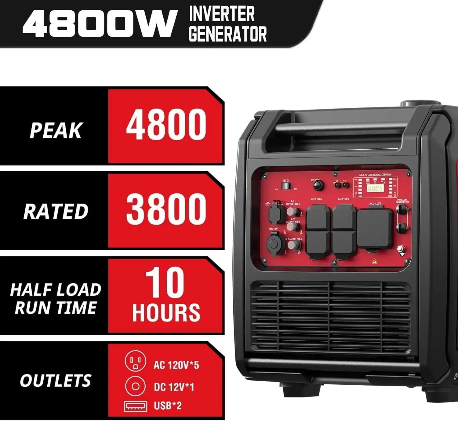 PowerSmart 4800-Watt Inverter Generator Super Quiet RV-Ready, Portable Generator Gas Powered with CO Sensor, Wheels Handle Kit