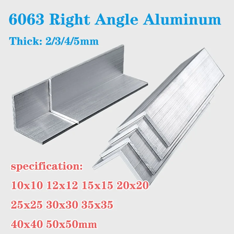 

Length 500mm 6063 Right Angle Aluminum Thick 2/3/4/5mm L-shaped Equal corner Aluminum Alloy 90° Angle Edging Triangle Profile