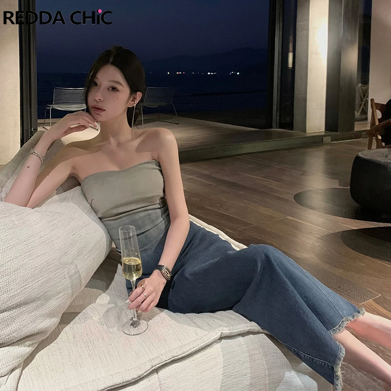 

Женское винтажное вечернее платье REDDACHiC, длинное Синее джинсовое платье средней длины с разрезом, облегающее платье в стиле гранж Y2k, одежда для вечеринки