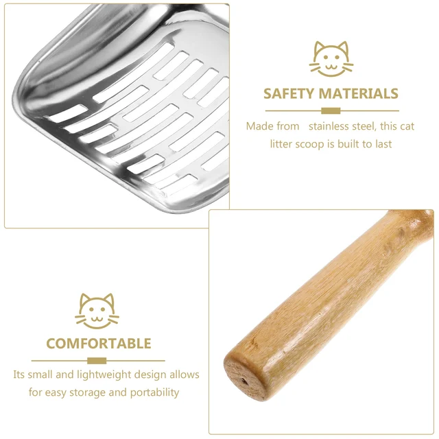 Cat Litter Scoop Metal Non-Stick Long Handle Sturdy Construction Flat Head Sifter for Easy Waste Removal Home Grooming 6