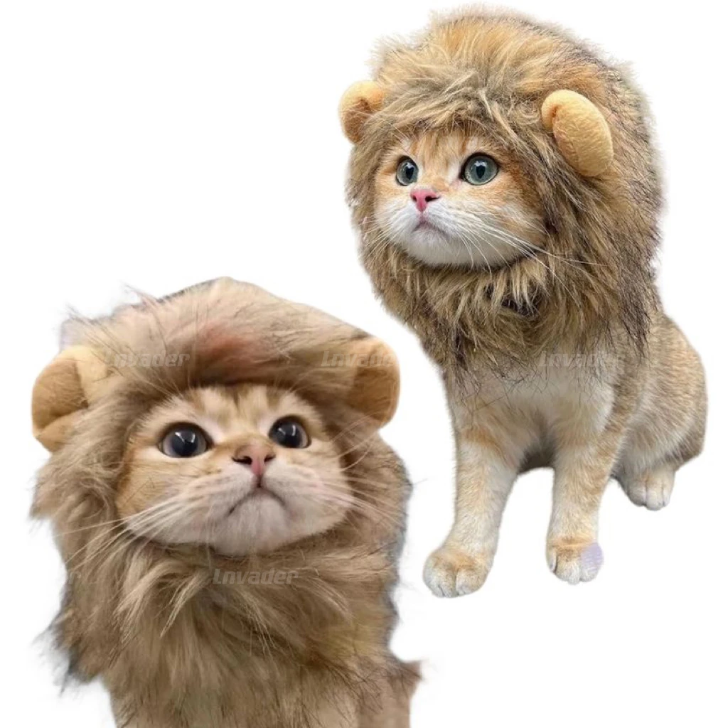 Cute Funny Lion Mane Cat Wig Hat Pets Clothes Kitten Doggy Hat with Ears Accessories Creative Cosplay Costume Photo Prop Gift