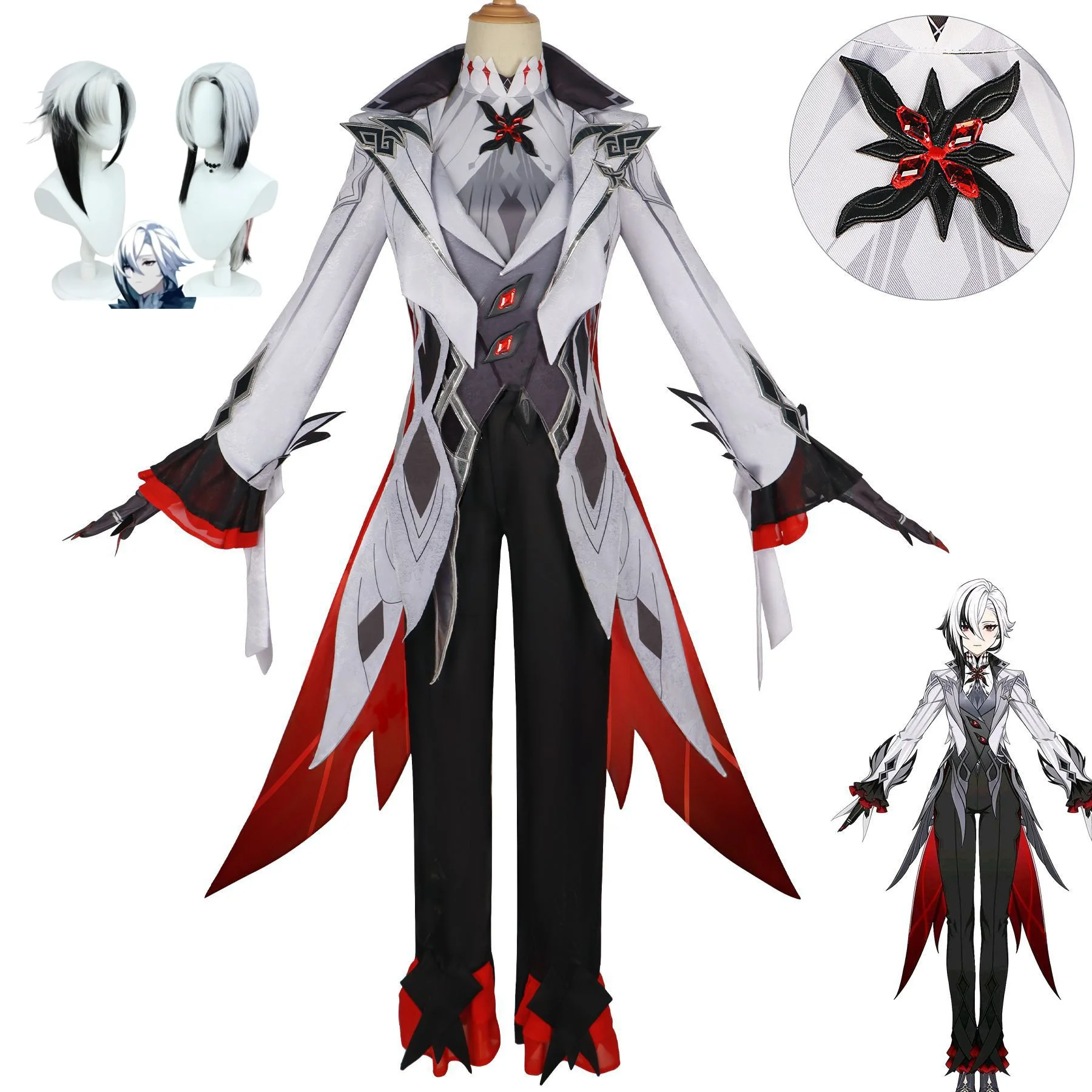 

Genshin Impact Arlecchino The Knave Cosplay Costume Full Set Wig Decoration Eleven Fatui Harbingers Uniform Halloween Party