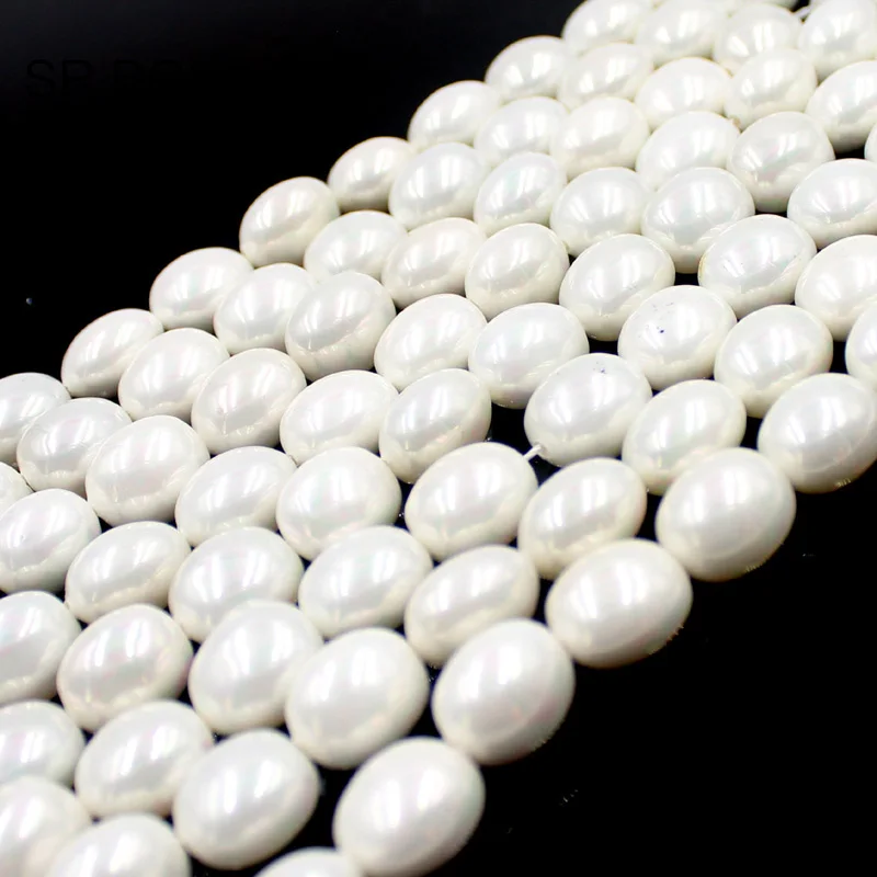 

SR 12x15mm Feeform Egg Shape White Natural MOP Shell Immitation Pearl Gemstone DIY Beads Strand 15"