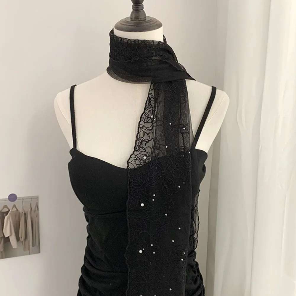 Polyester Embroidered Flower Long Scarf for Women