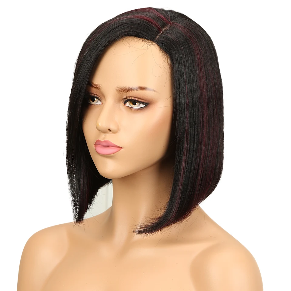 Lekker Wear to go Highlight Burg Red Short Bob Pixie Cut Part Lace Human Hair Wigs For Women Brazilian Remy Hair Glueless Wigs
