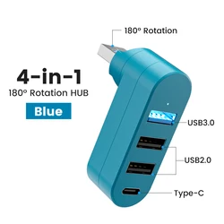 Enhanced 180° Rotatable USB 3.0 High - Speed Hub Expander for Laptops and Computers (Blue)