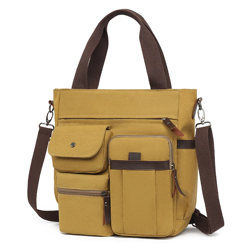 Unisex handbag with detachable shoulder strap and zipper - retro style men's and women's crossbody bag, multifunctional travel b