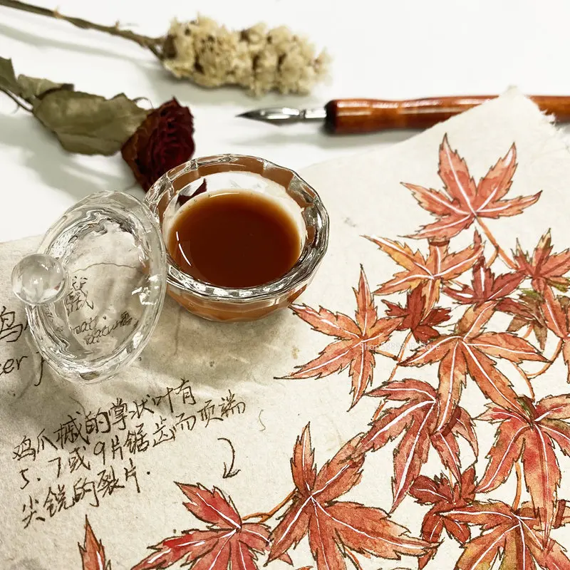 Watercolor Painting Calligraphy Professional Ink Dipping Glass Bottle Dipping Paint Pigment with Lid Desktop Container Ornament