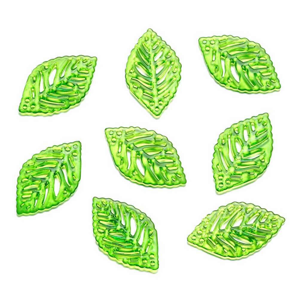 Set of Green Acrylic Leaf Charms for Jewelry Making and Crafts