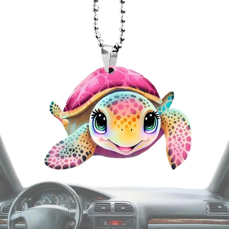 

Rearview Mirror Accessories Turtle Car Hang Ornament Colorful Creative Car Interior Accessories 2D Acrylic Charm Pendant