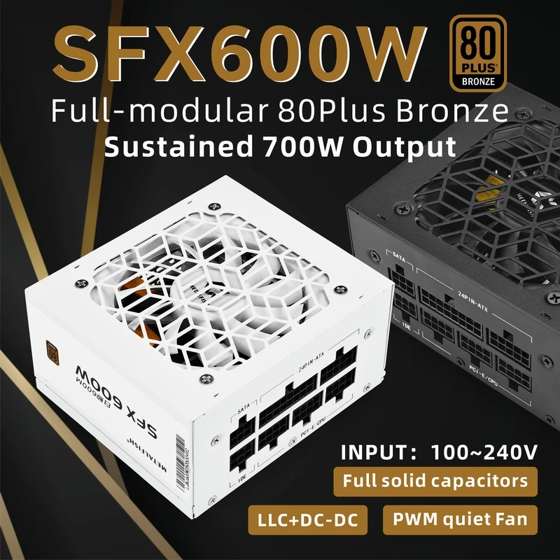 METALFISH Full-Modular SFX-500W 600W PSU 80Plus Bronze White Power