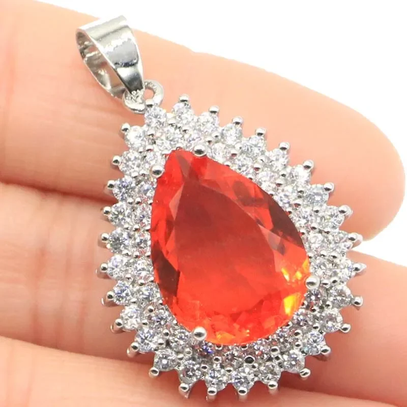 6g Real Customized 925 Solid Sterling Silver  PENDANT Drop Shape Violet Tanzanite Tourmaline Spessartine Garnet Blood Ruby Citri