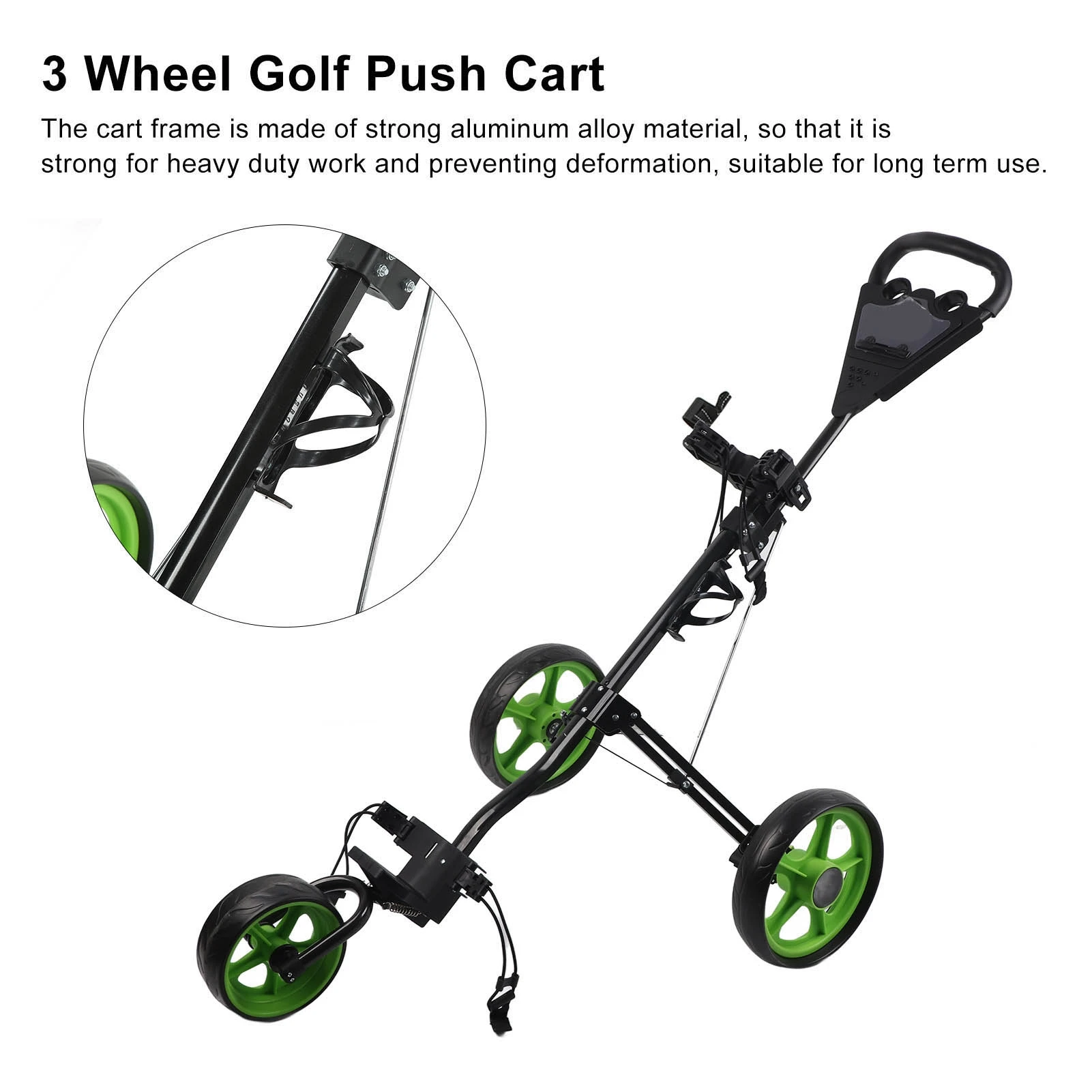 Golf Push Cart Golf Bag Cart 3 Wheeled Folding With Quick Braking For Game Training Practice