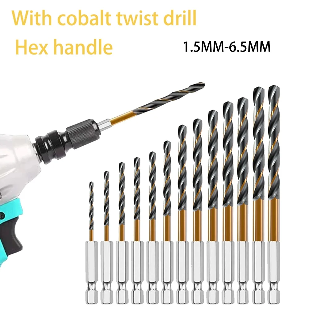 HSS Titanium Coated Drill Bit With Quick Change 1/4'' Hex Shank 1.5-6.5mm High Speed Steel For Metal Wood Plastic Drilling Tools