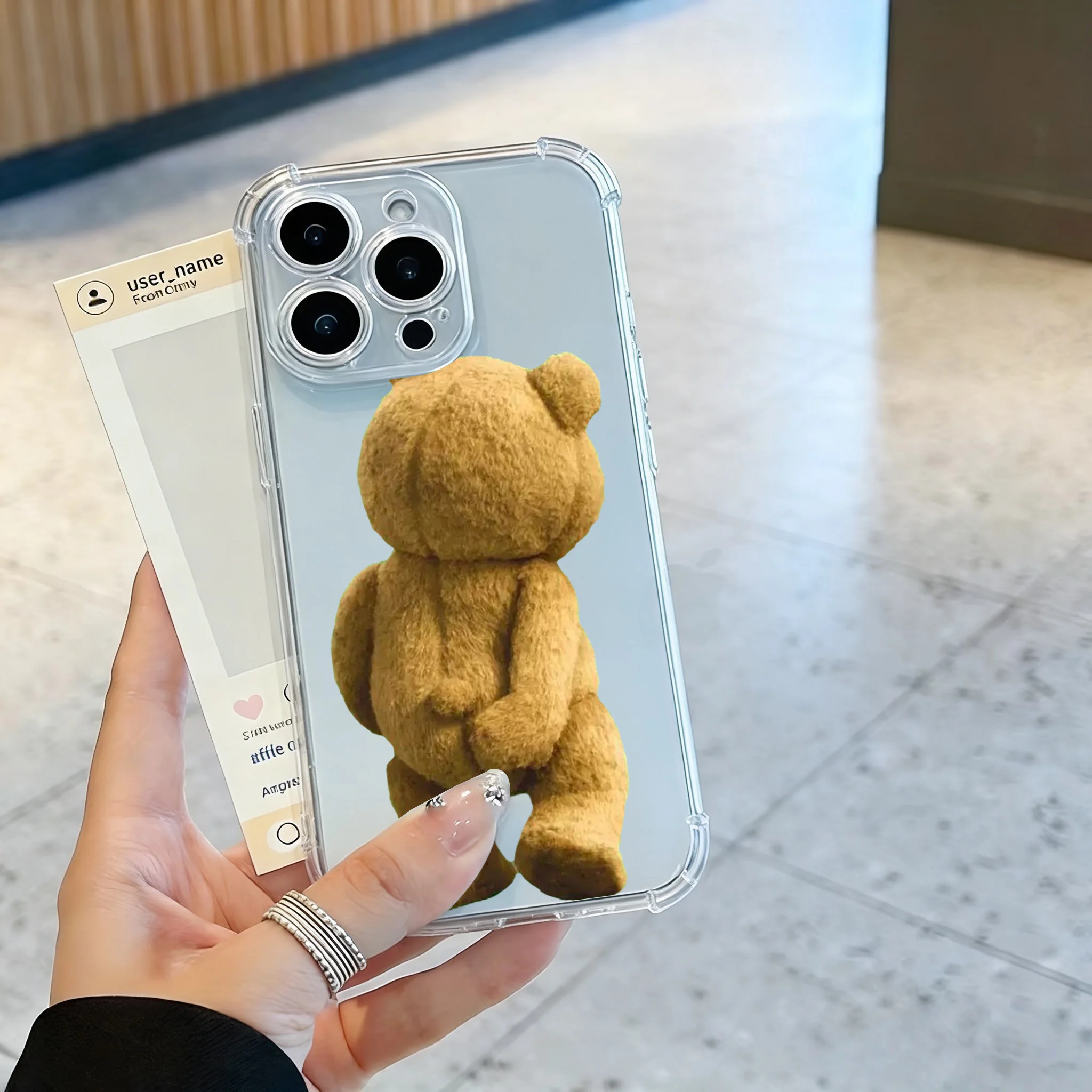 Humorous Teddy Bear Clear TPU Phone Case - Anti-Fall Protection