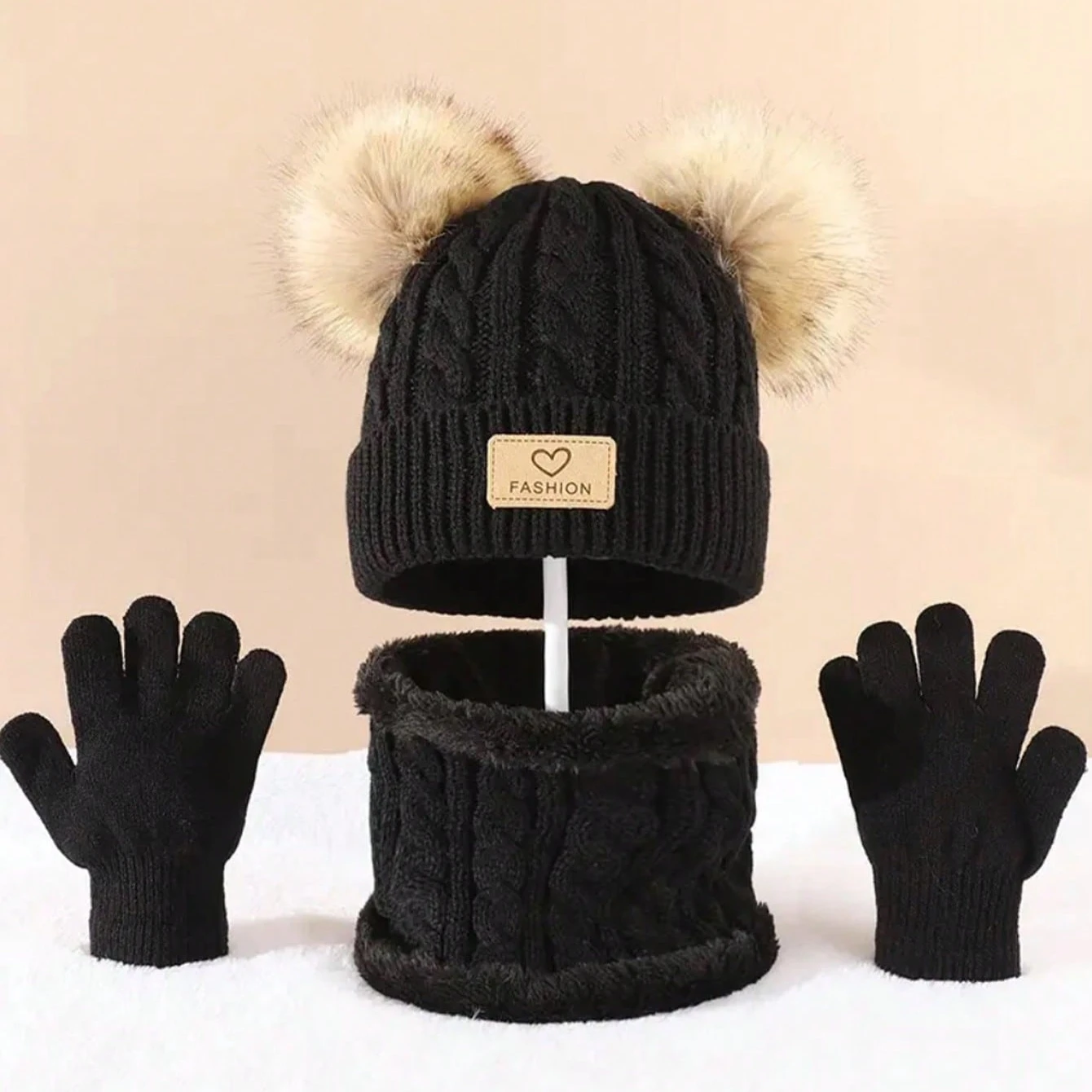 3pc 2-12Y Autumn and Winter Children's Hats and neck Gloves Set, cute, comfortable and warm, hats for boys and girls 4