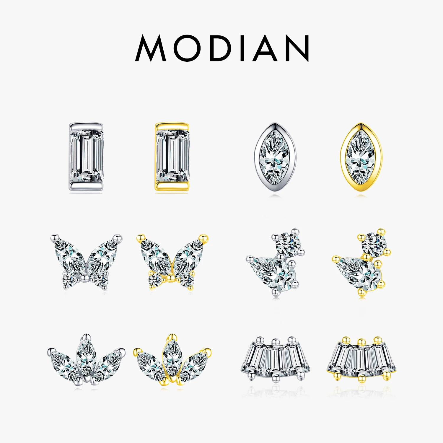 Modian 1 Stück Gold Geometrische Form Stud Ohrring 925 Sterling Silber Funkelnden Klar CZ Ohrringe Für Frauen Kollokation Schmuck
