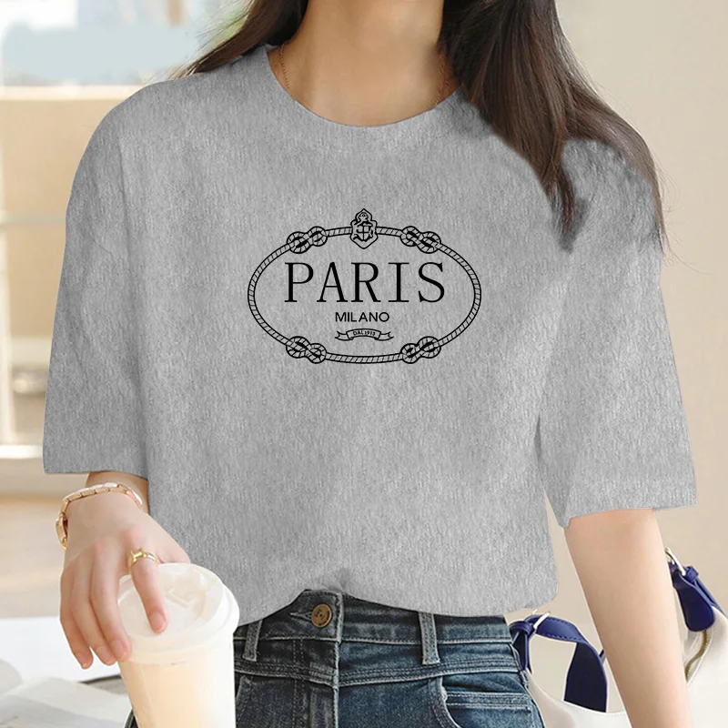Sailor collar clothing fashion Paris pattern Print short sleeve T-shirt Women summer Y2K short sleeve top