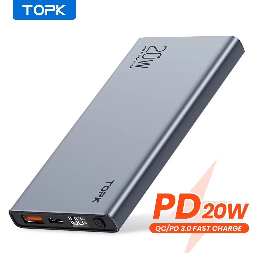 portable charger TOPK I1006P Power Bank 10000mAh Portable Charger LED External Battery PowerBank PD Two-way Fast Charging PoverBank for Xiaomi mi best power bank for mobile Power Bank