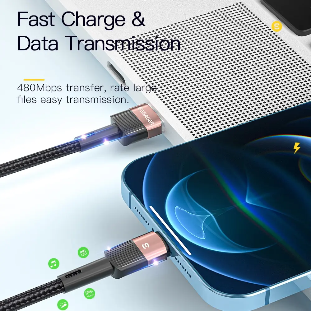 Essager High-Speed USB Charging Cable for iPhone - 2.4A Durable Charger Cord