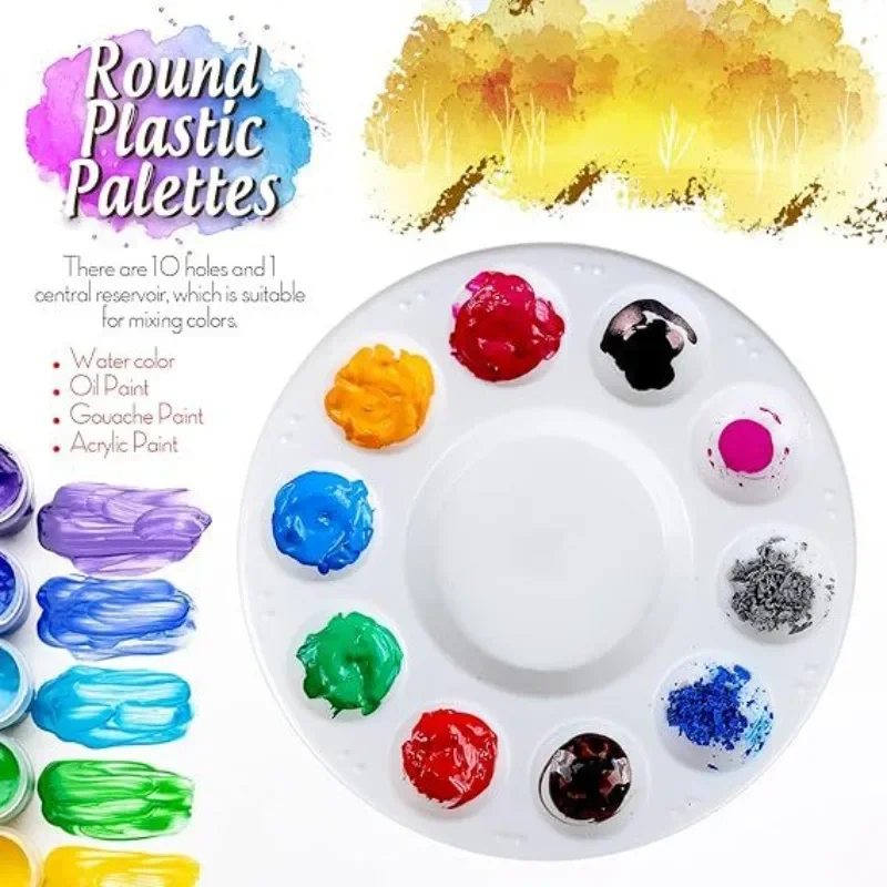 1pc White Round Plastic Paint Tray Easy-Clean Sturdy Palettes for School Projects Art Classes Craft DIY Art Painting Palettes