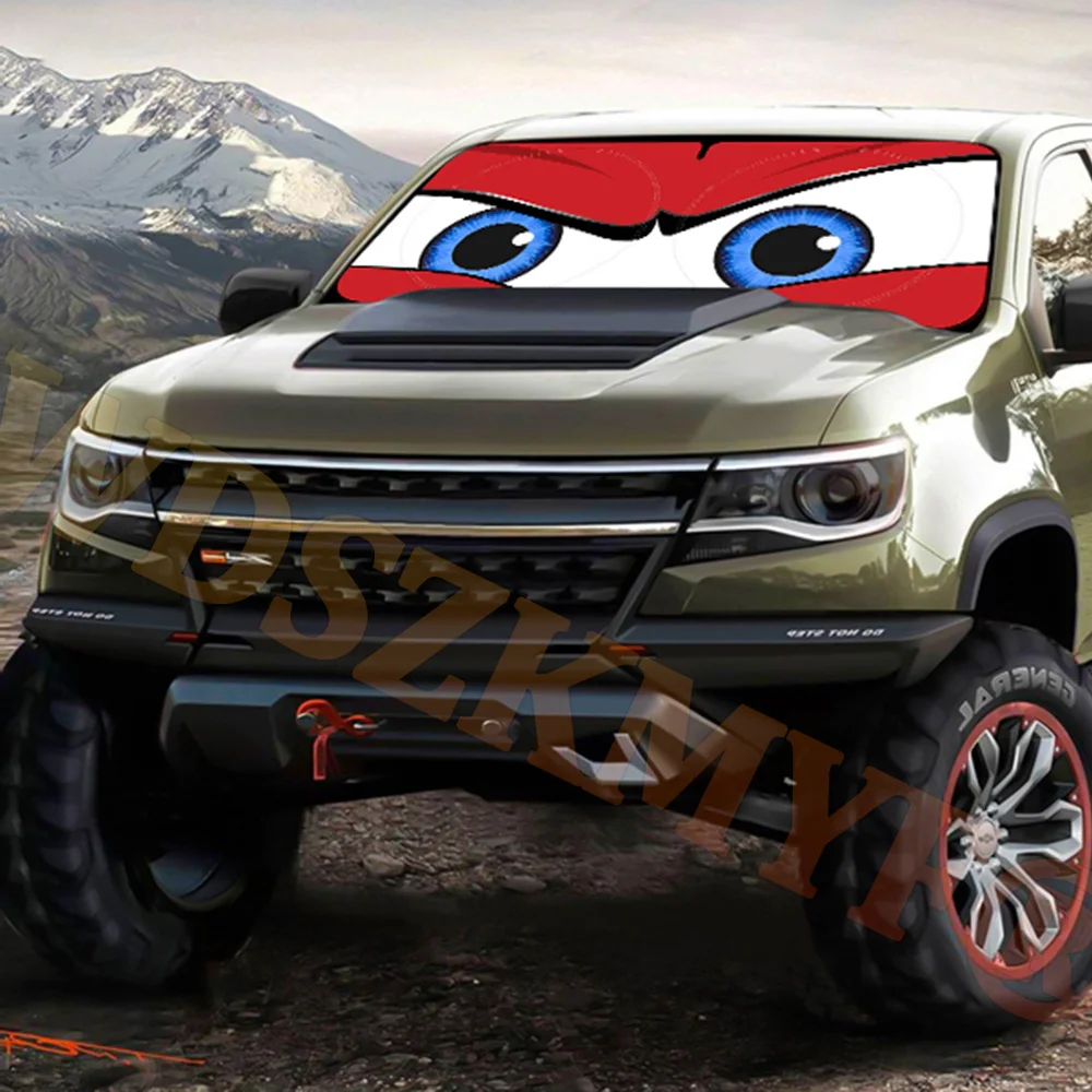 Car windshield sun shade Cartoon Devil's Eye Foldable 59'x27.5' Funny Eyes Wear-Resistant Reflective