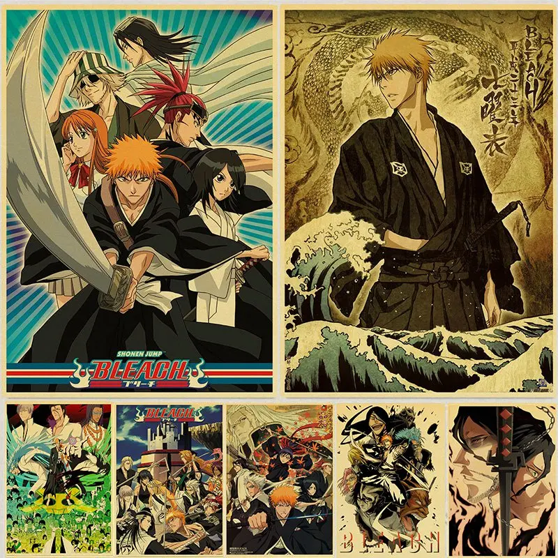 

Japanese Anime Bleach Poster Decoration Bedroom Painting for Living Room Decor Hanging Pictures Kraft Paper Manga Print Wall Art