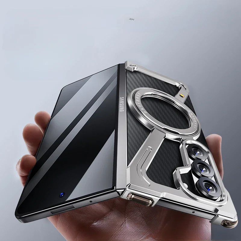 Oatsbasf Metal Phone Case with Bezel-less Design and Magnetic Stand