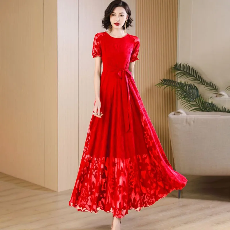 

Summer Y2k Chiffon Dress Women Fashion Slim Long Oversize 4XL Evening Dresses 2024 New Extra Long Formal Floral Dress