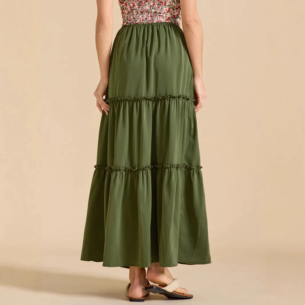 Floral Print Long Skirt for Women Summer High Waist Elastic