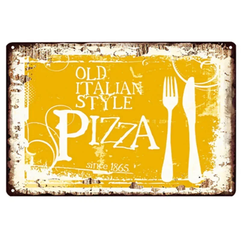Vintage Tin Pizza Sign - Retro Metal Wall Art for Dining Room or Restaurant Decor