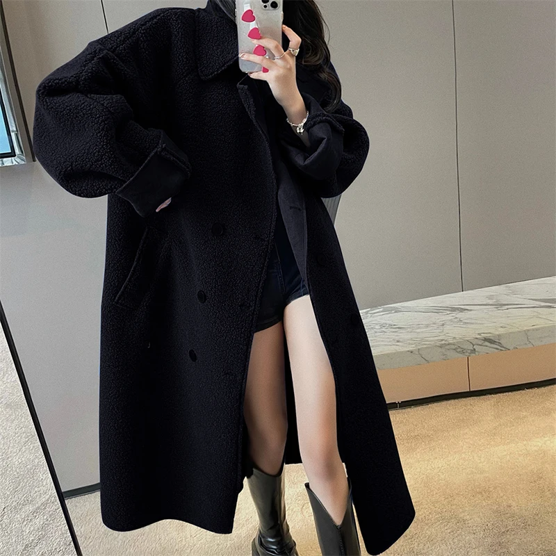 

Winter Coat Women New Fashion Cashmere Wool Coat Outerwear Female Long Thick Warm Double-Sided Wool Overcoat Windbreaker