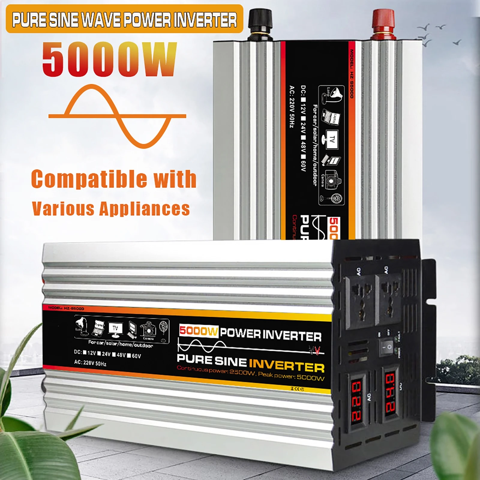 

Pure Sine Wave Inverter 3000W/4000W/5000W DC12V To 220V Solar System/Solar Panel/Home/Outdoor/RV/Camping Wave Power-inverter