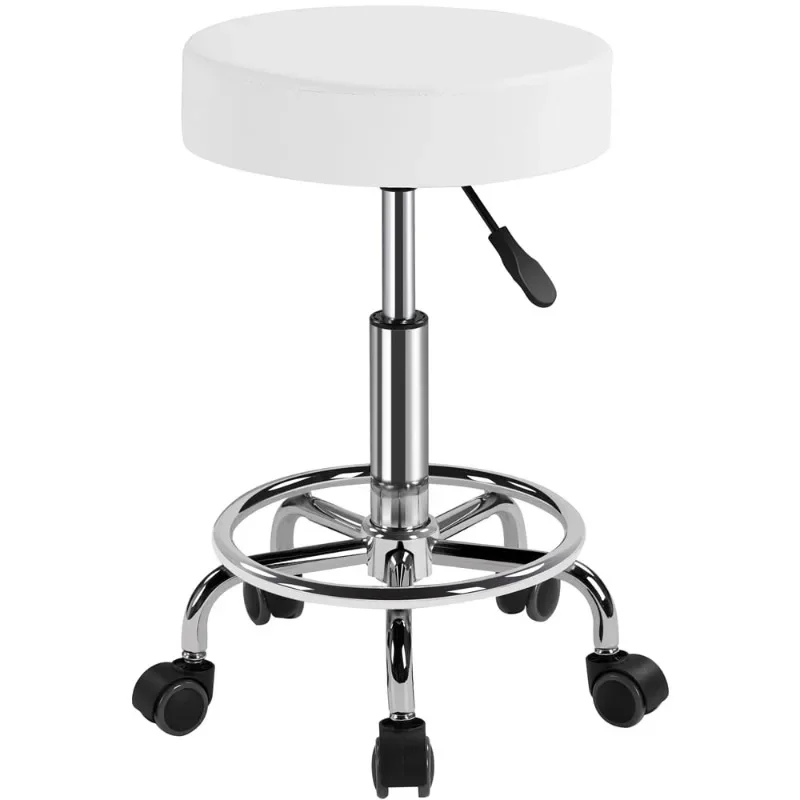 

Adjustable Swivel Leather Stool for Salon, White bar chair