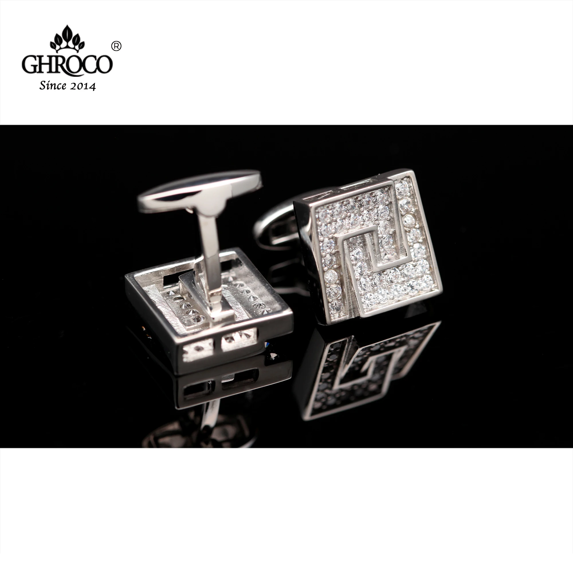 GHROCO High Quality Exquisite Glass Inlaid Shaped French Shirt Cufflinks Fashion Luxury Gifts Business Men and Women Groomsme