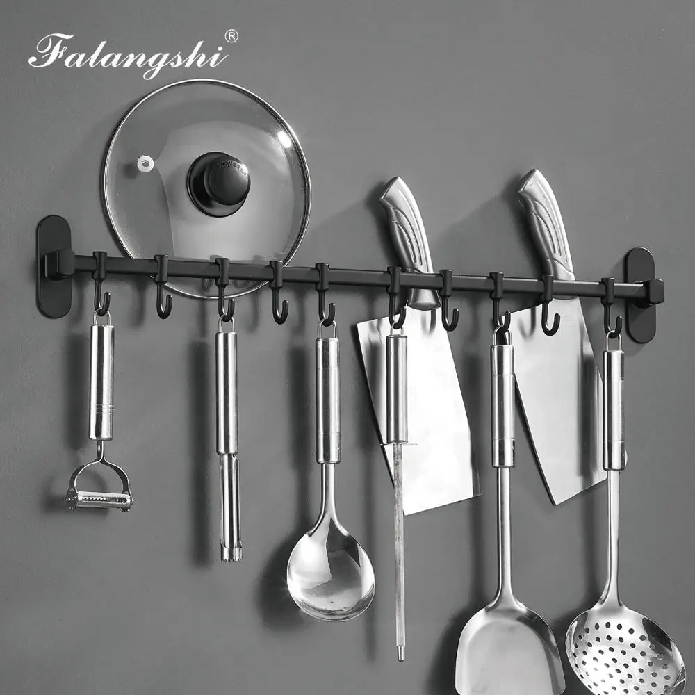 Estante colgante de cocina con ganchos Soporte montado en la pared Espacio  de aluminio Barra de varilla simple Fácil estante de almacenamiento Tira de  utensilios de cocina Organizadores para utensilios de despensa