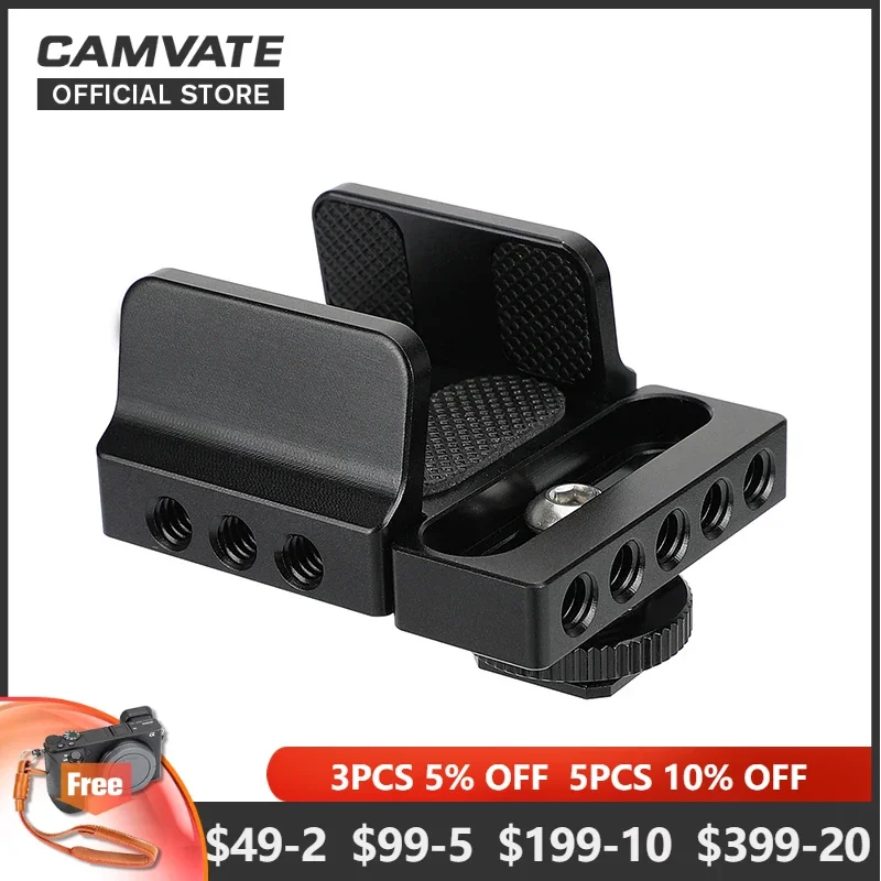 

CAMVATE Universal SSD Holder Clamp Adjustable Width (35mm ~ 80mm) With 1/4"-20 Mounting Points & Shoe Mount Connector For Camera