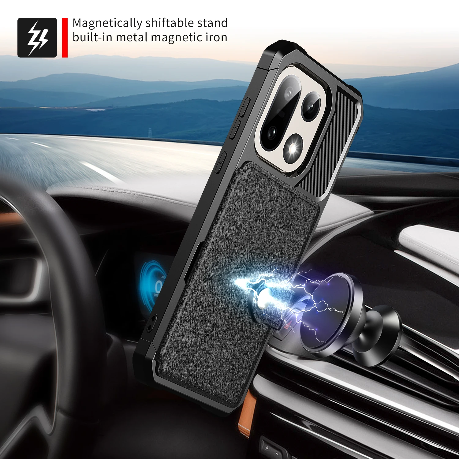 Luxury Leather Magnetic Phone Case with Card Slots and Shockproof Wallet Lens Protection Cover