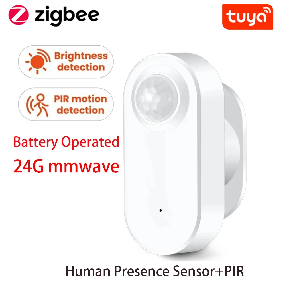 Tuya Zigbee Human Presence Pir Bewegingsdetectie Sensor Luminantie Detector Batterij Aangedreven Ondersteuning Zigbee2mqtt Home Assistent