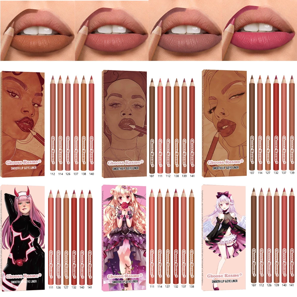 6pcs Lip Liner Pen 6 Colors Waterproof And Sweat-proof Not Easy To Fade Non-stick Cup Nude Lipstick Pencil Set Lasting Makeup lip liner lip liner pencil lipliner pencil lip liner set lipstick pencil