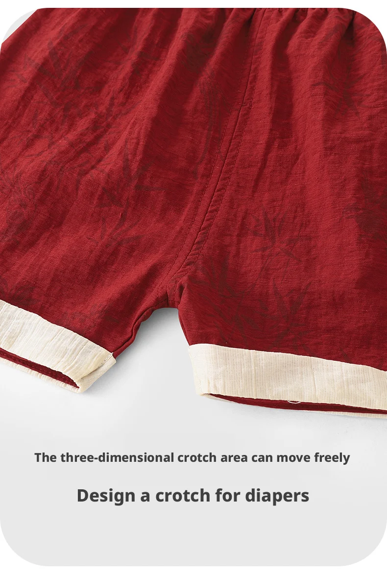 【Youqi】زي أطفال صيني للأطفال من عمر 0 إلى عامين، طقم صيفي شورت بأكمام قصيرة، زي احتفال مائة يوم على شكل قمر كامل أحمر، طقم مكون من قطعتين لعيد الميلاد الأول