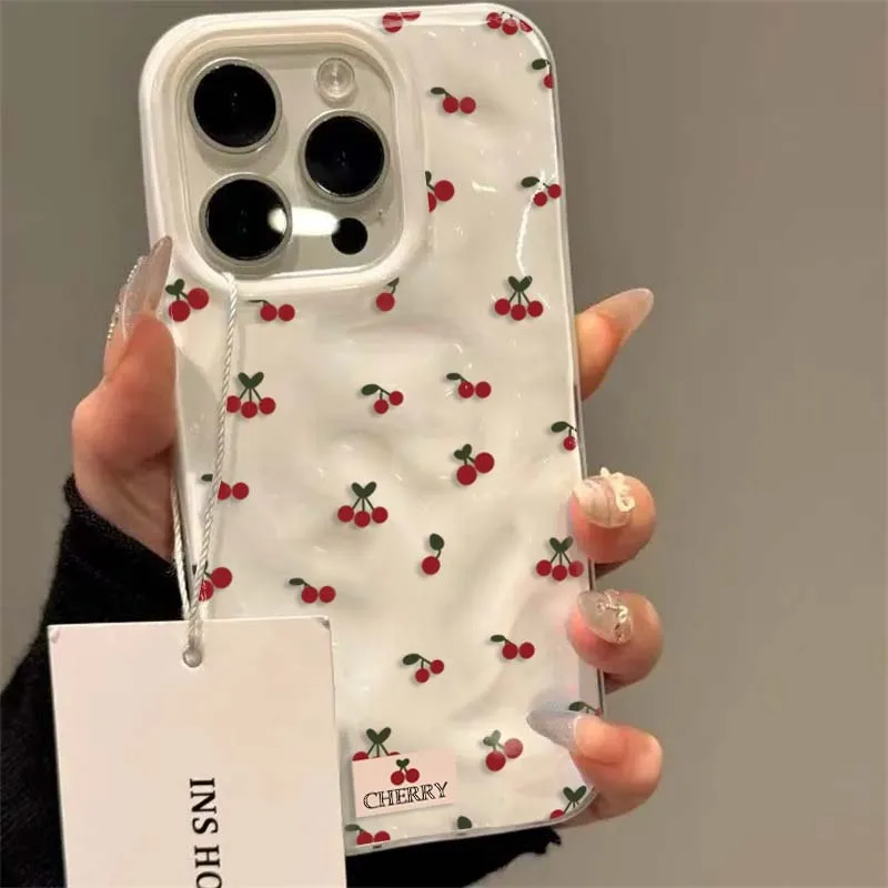 Adorable Cherry Textured Shockproof Non-Slip Phone Case Cover