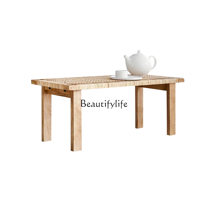 

Nordic Solid Wood Coffee Table Small Apartment Living Room Rattan Bench Bedroom Bed End Stool