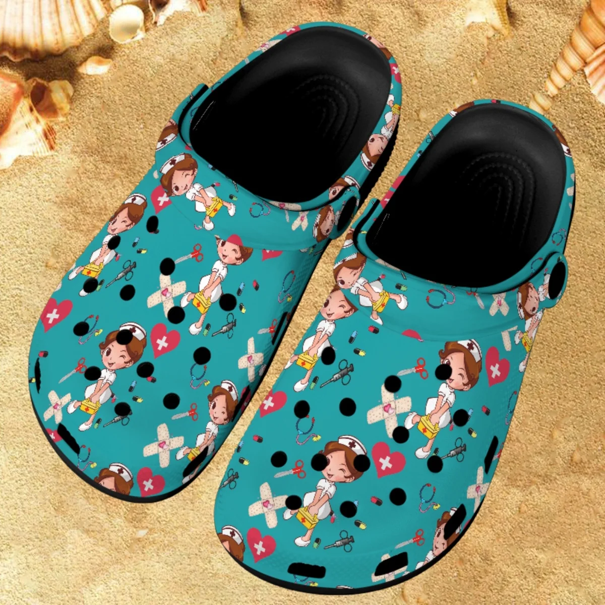 

Сандалии женские с принтом медсестры, удобные дышащие легкие мягкие на плоской подошве, повседневные Нескользящие шлепанцы для дома и пляжа, подарок