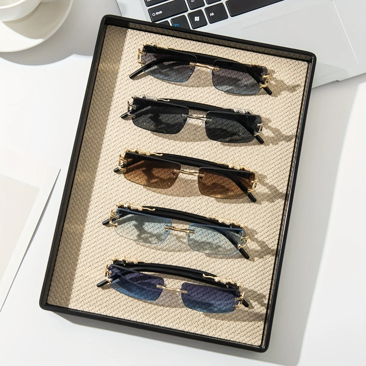 Gradient Trendy Frameless Rectangular Personalized Sunglasses