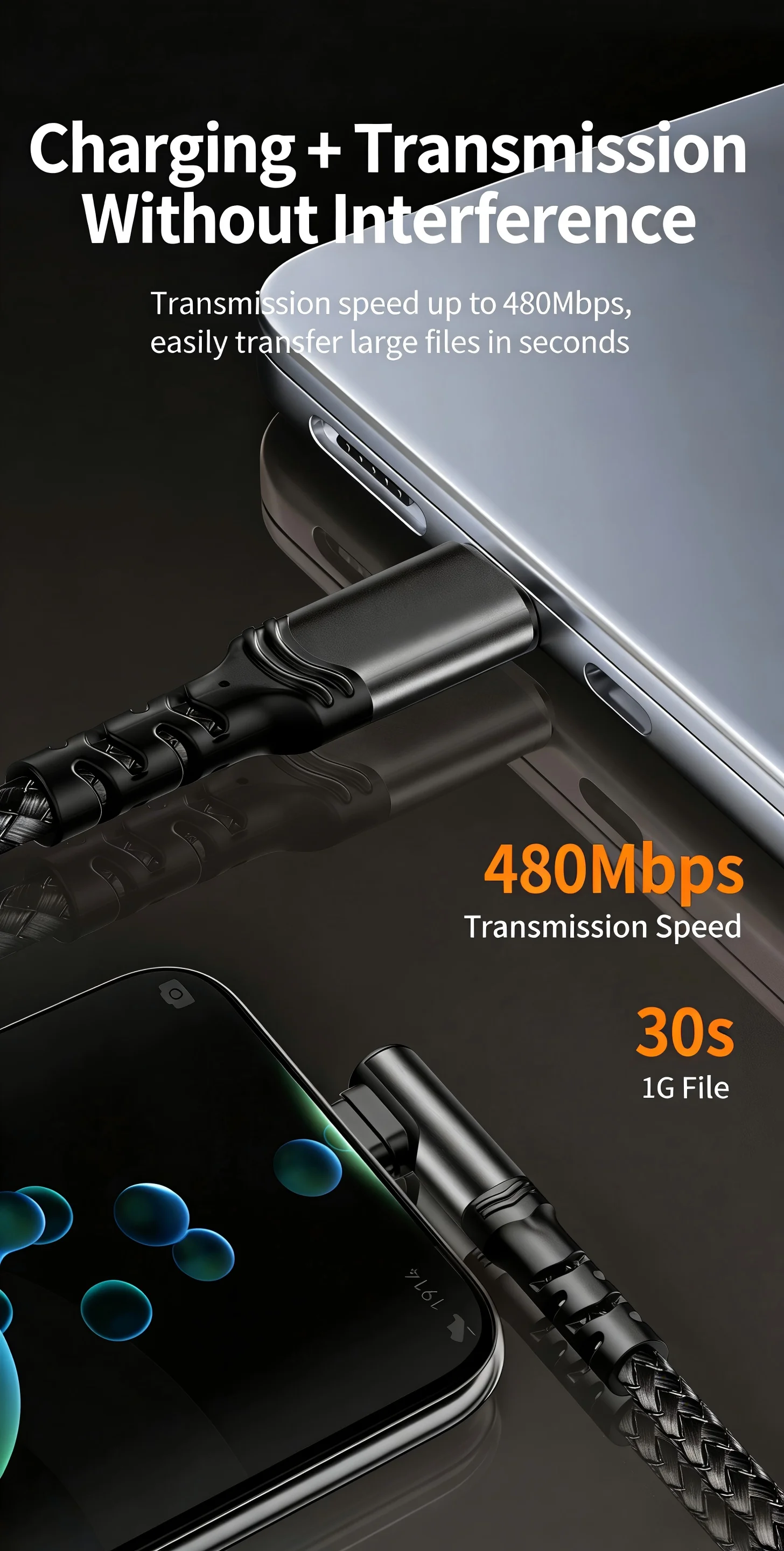 High-Power 120W USB-C to USB-C 90-Degree Fast Charging Cable