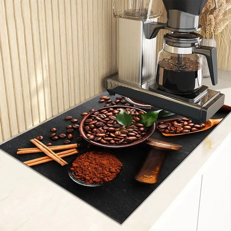 Coffee Print Kitchen Countertop Home Decoration Accessories Absorbent Pad Small Rugs for Bedroom Drying Mats